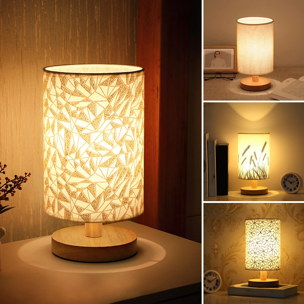 Dekoratif Ahşap LED Komodin Lambası – Yatak Odası Işığı