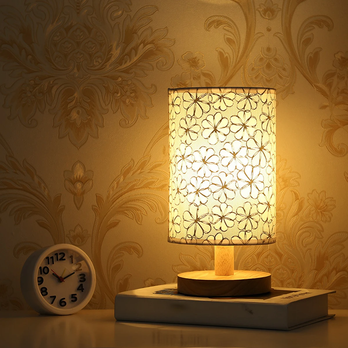 Dekoratif Ahşap LED Komodin Lambası – Yatak Odası Işığı